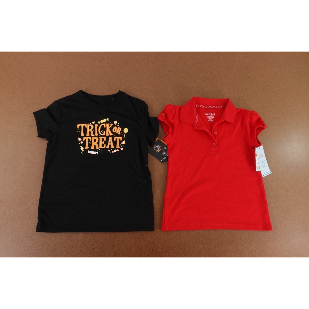 Girls Size XS (4/5) Cat & Jack Red Polo Hyde & eek Black Halloween 2 Piece Tops